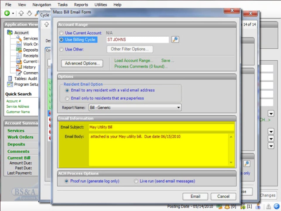 Emailing Bills