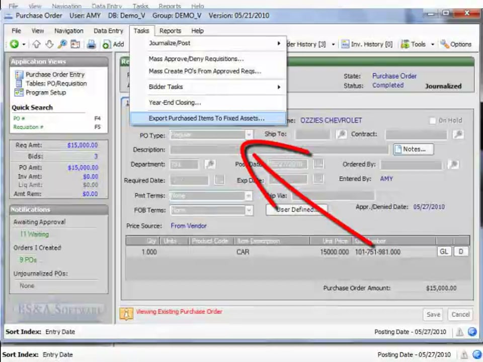 Flagging a Purchase Order as an asset