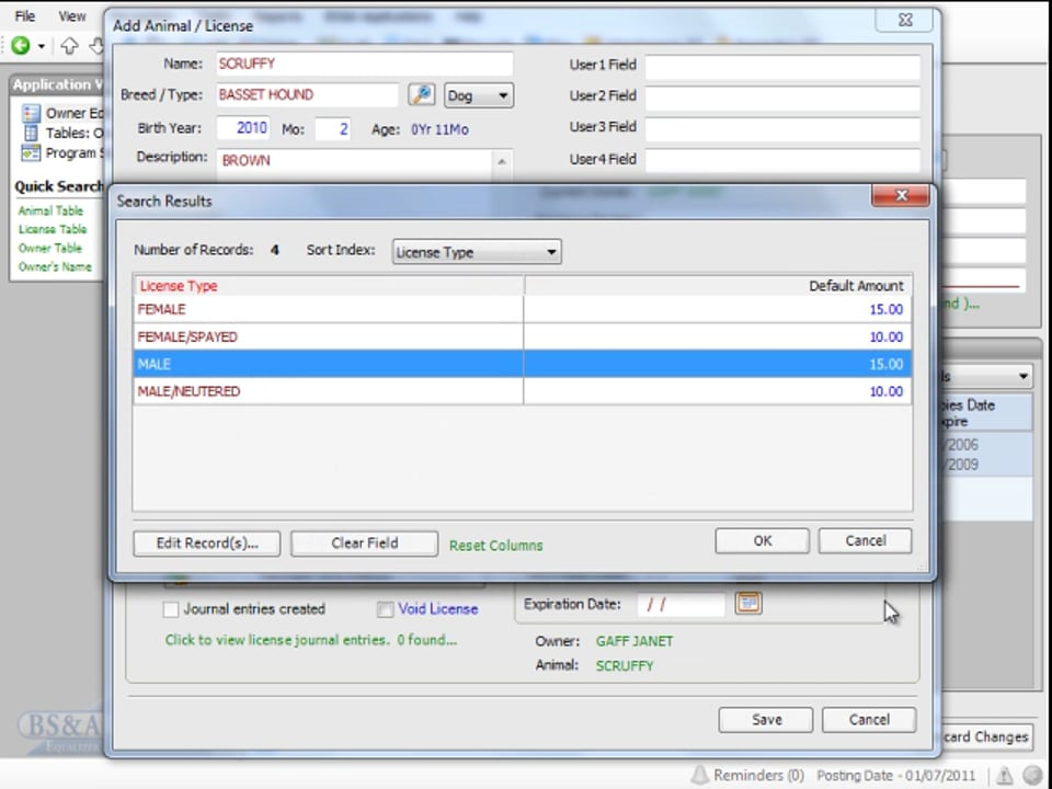 Adding a New Animal to an Existing Owner