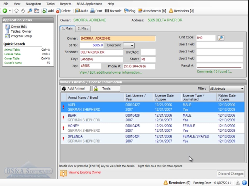 Adding a New Animal and a New Owner