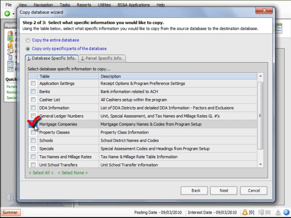 Copying mortgage company list from prior database to current database