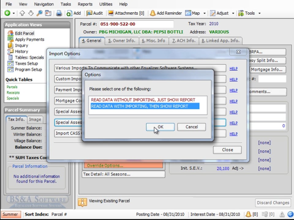Special Assessments import, comma delimited