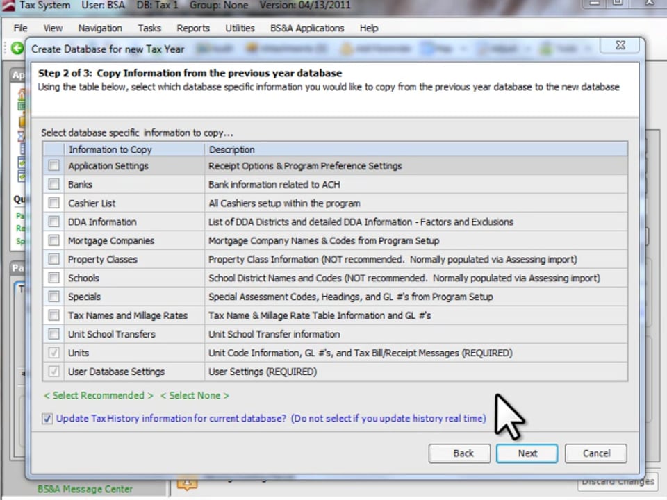 New Year Tax Database Wizard