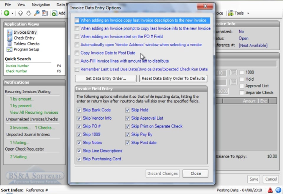 Invoice Entry Options