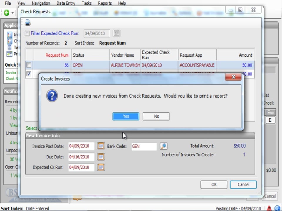 Creating an Invoice from a Check Request
