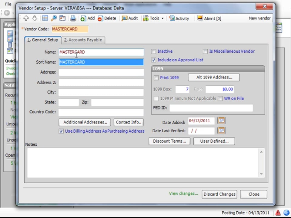 Set up of a purchasing card vendor