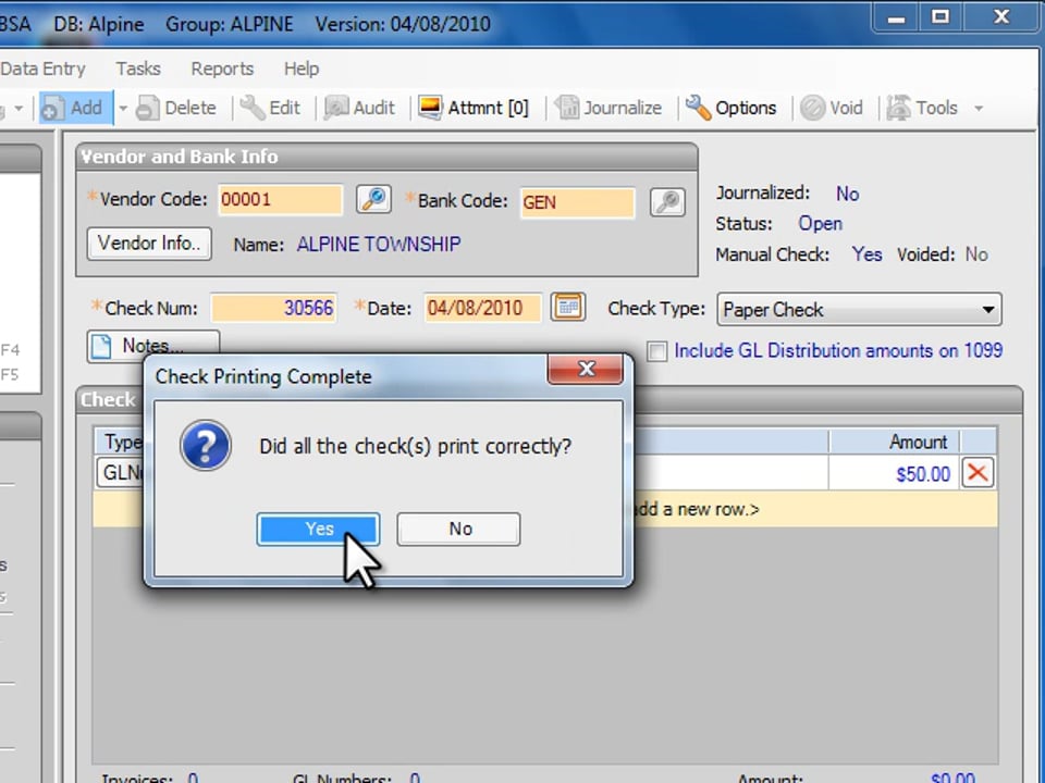 Entering a Manual Check