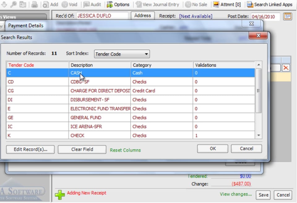 Adding Counter Receipt