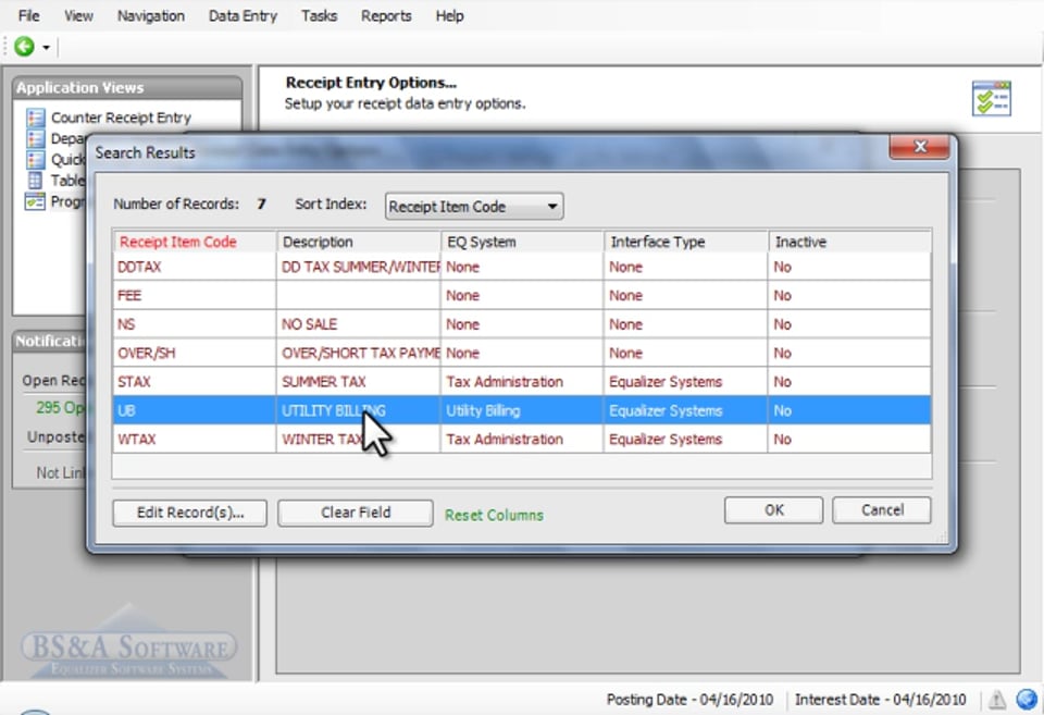 Receipt Entry Options