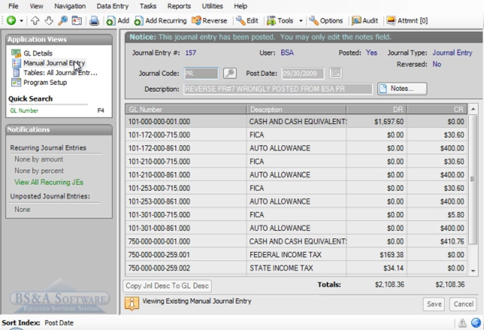 Adding a Manual Journal Entry