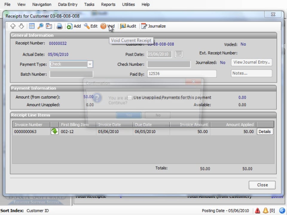 Voiding an Unjournalized Receipt