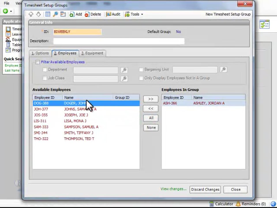 Timesheets Setup Groups