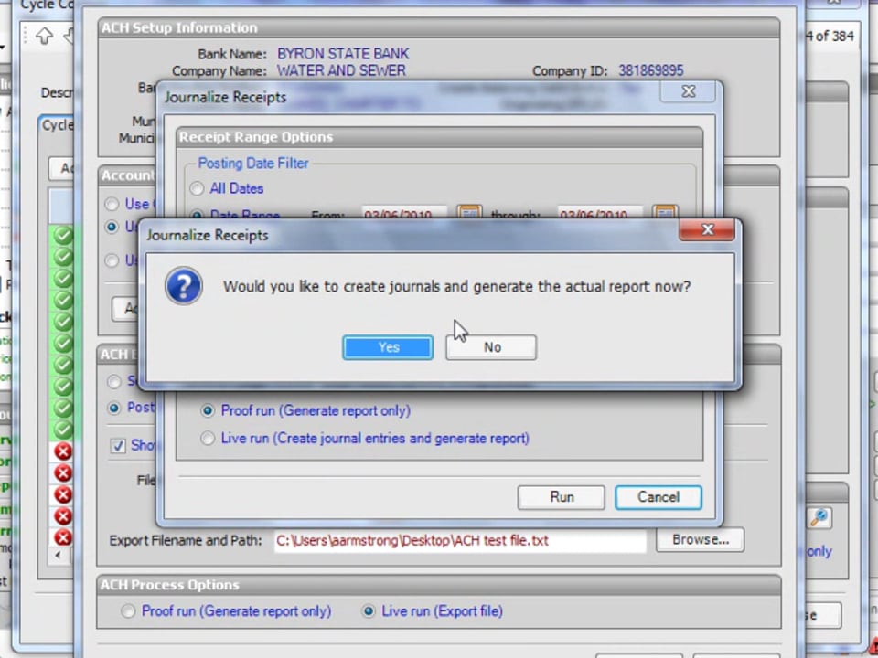 Creating an Export File for ACH Payments