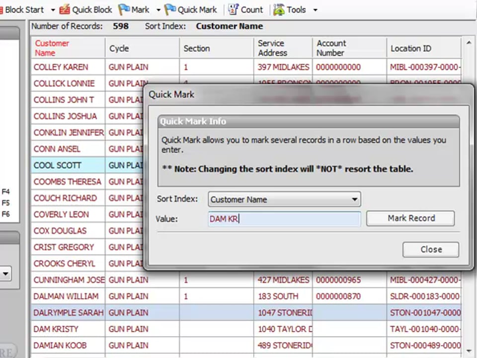 Marking and Quick Marking Records