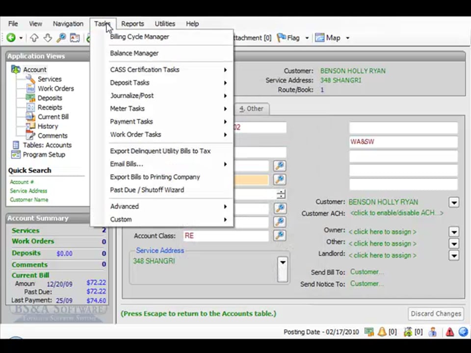 Adding a New Billing Cycle Tasks Screen
