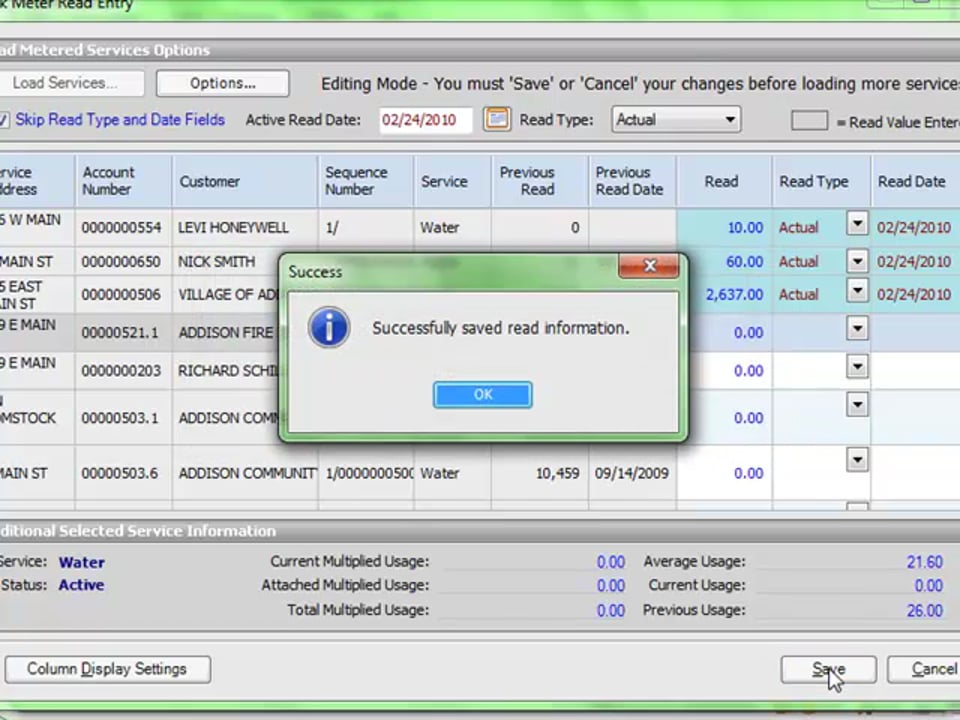 Entering Meter Reads En Masse