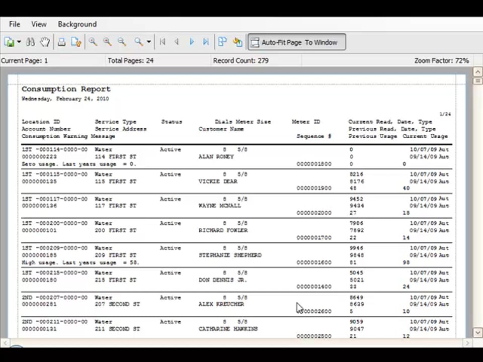 Printing a Consumption Report