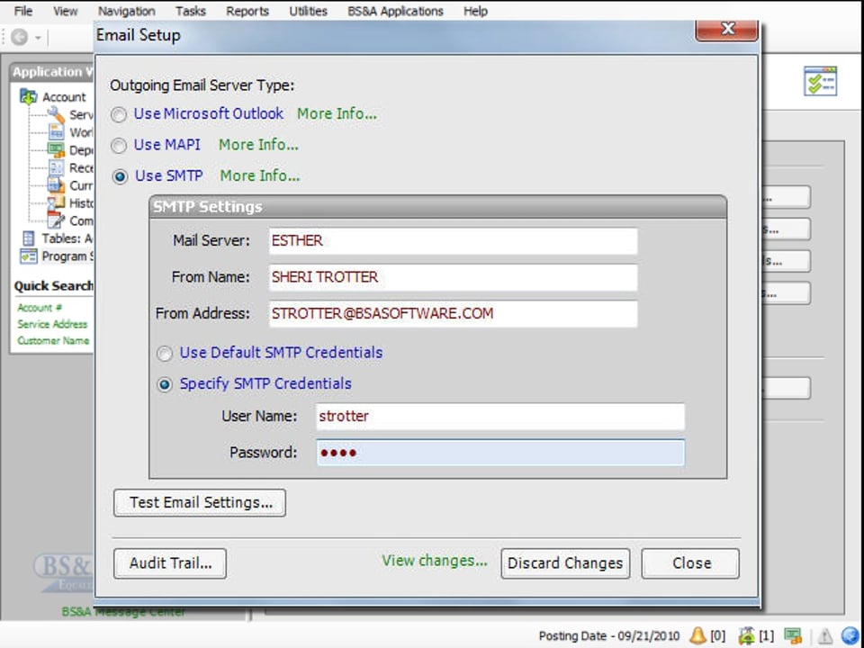 Setup for emailing bills or messages to residents