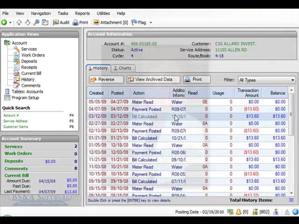 Printing a Prior Bill from History