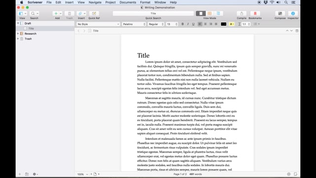 Writing in Scrivener