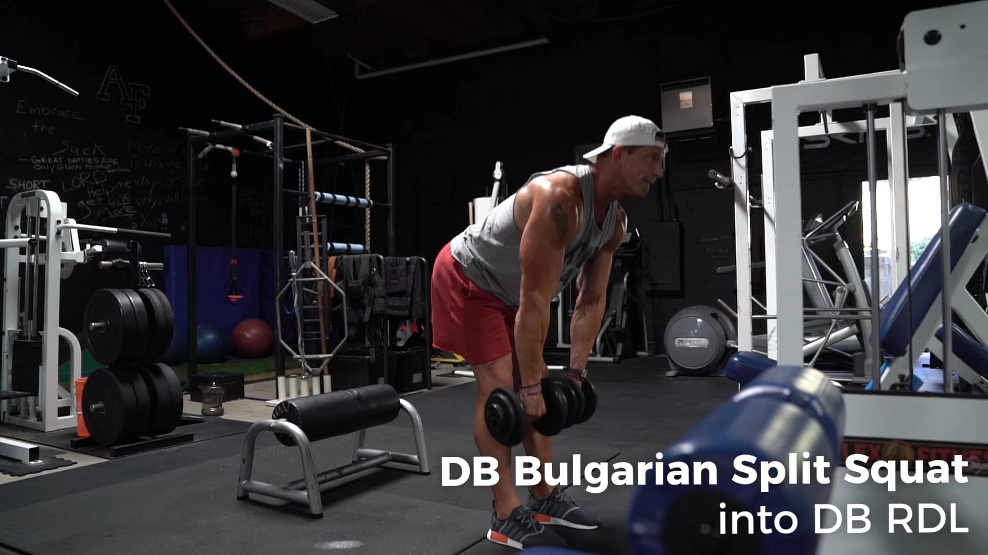 1 - DB Bulgarian Split Squat into DB RDL on Vimeo