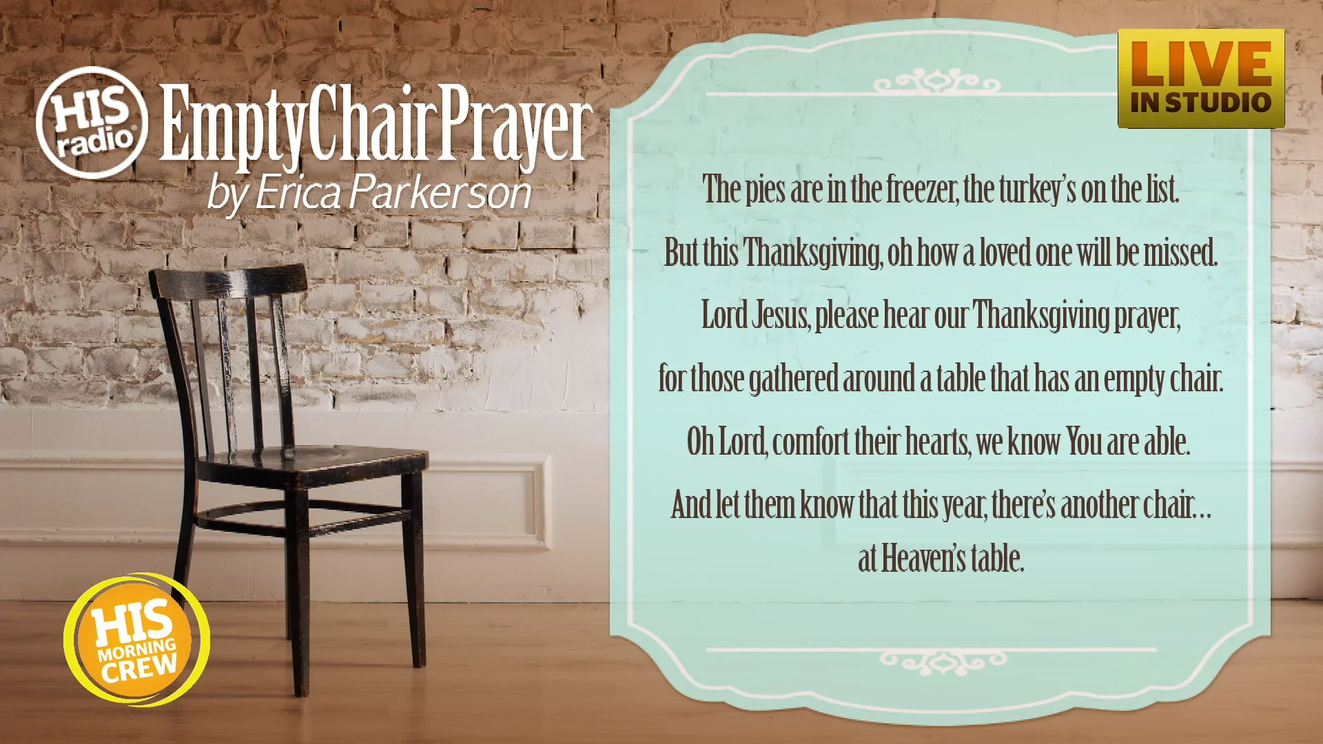 Missing Loved Ones on Thanksgiving: The Empty Chair Prayer on Vimeo