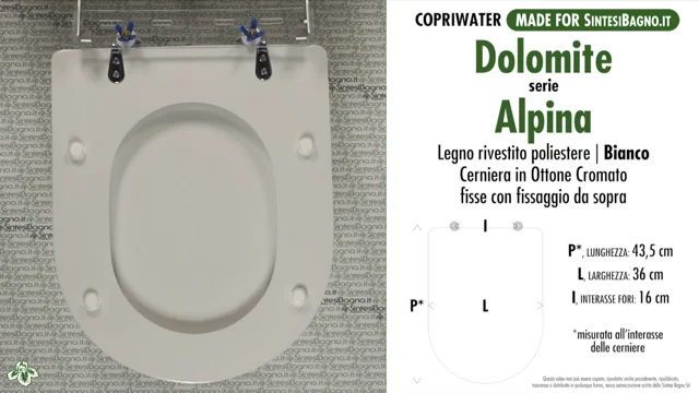 Tavoletta wc dedicata Dolomite Clodia in legno rivestito bianco con cerniere