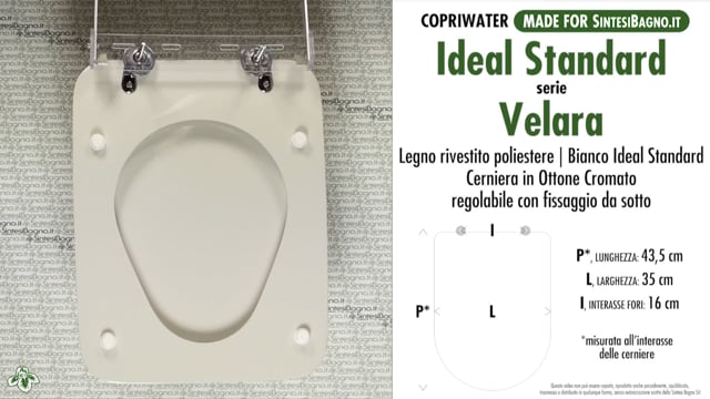 Ideal Sedile WC Copriwater IDEAL STANDARD VELARA Compatibile in Legno Bianco EU 