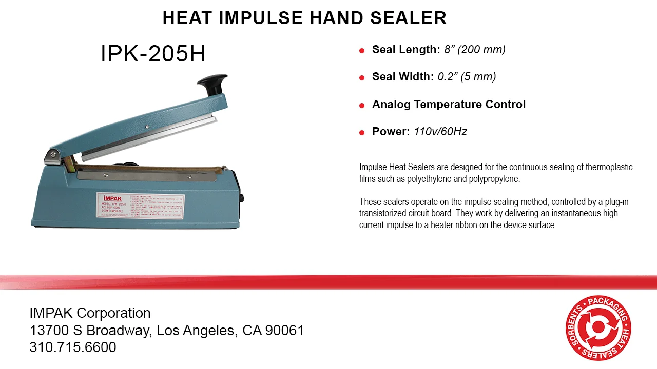 IPK-205H: 8 Tabletop 5mm Heat Impulse Hand Sealer on Vimeo