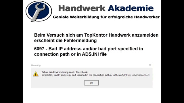 Error 6097 - Fehler bei der Anmeldung an der Datenbank