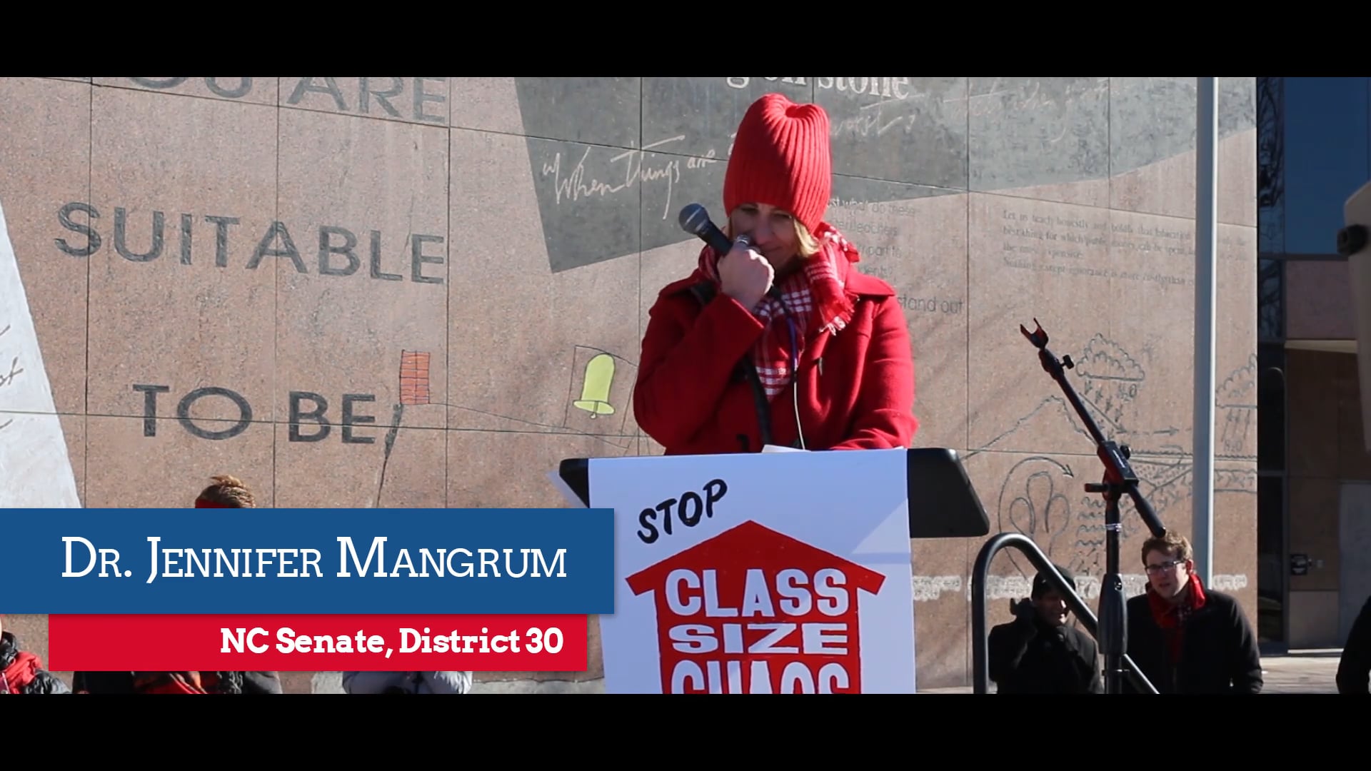 Dr. Jennifer Mangrum at the Class Size Chaos Rally in Raleigh, NC