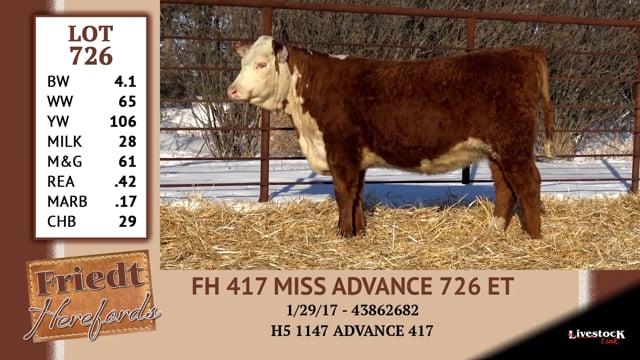 Lot #726 - FH 417 MISS ADVANCE 726 ET