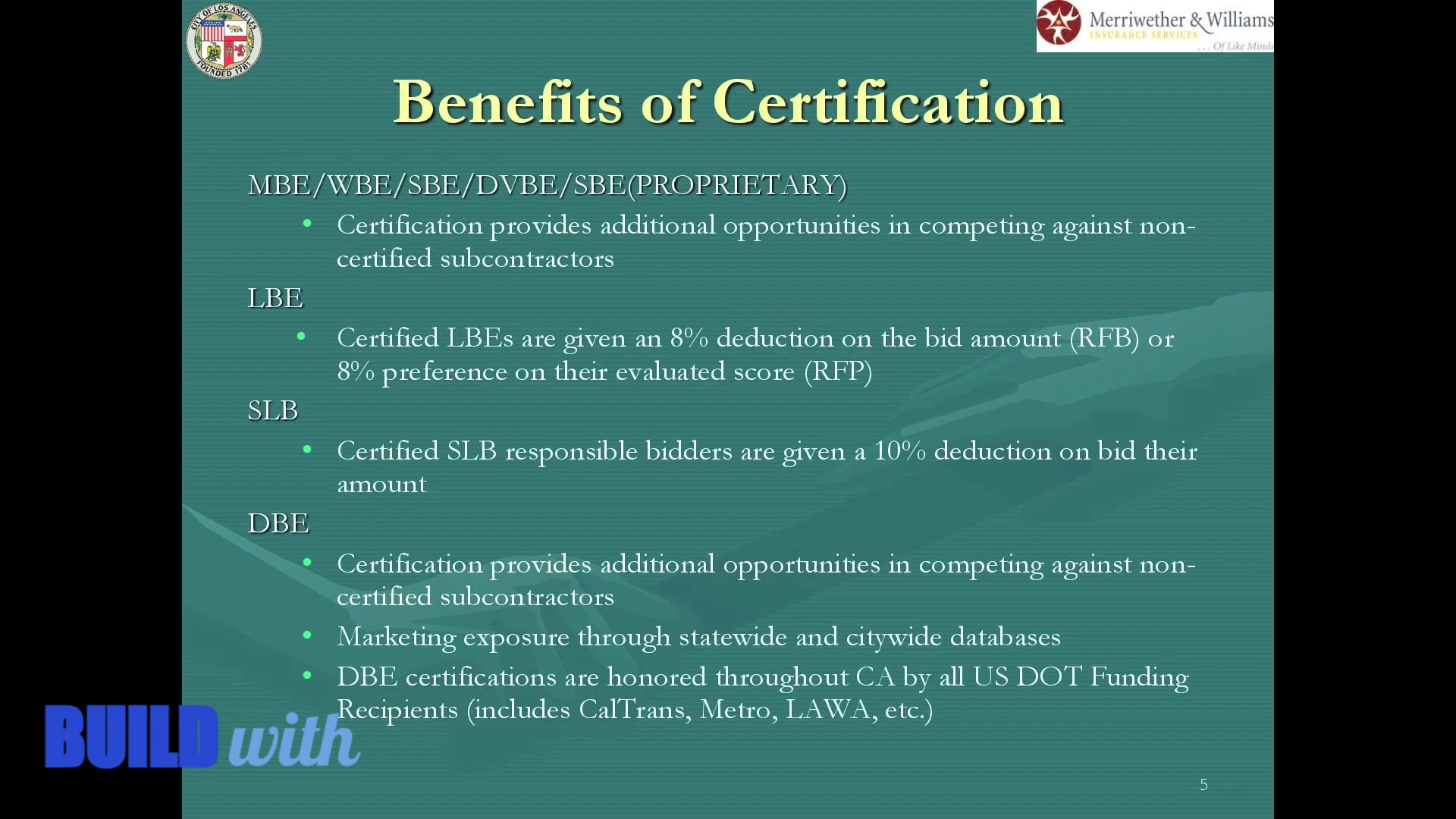 Build With - Benefits of Certification