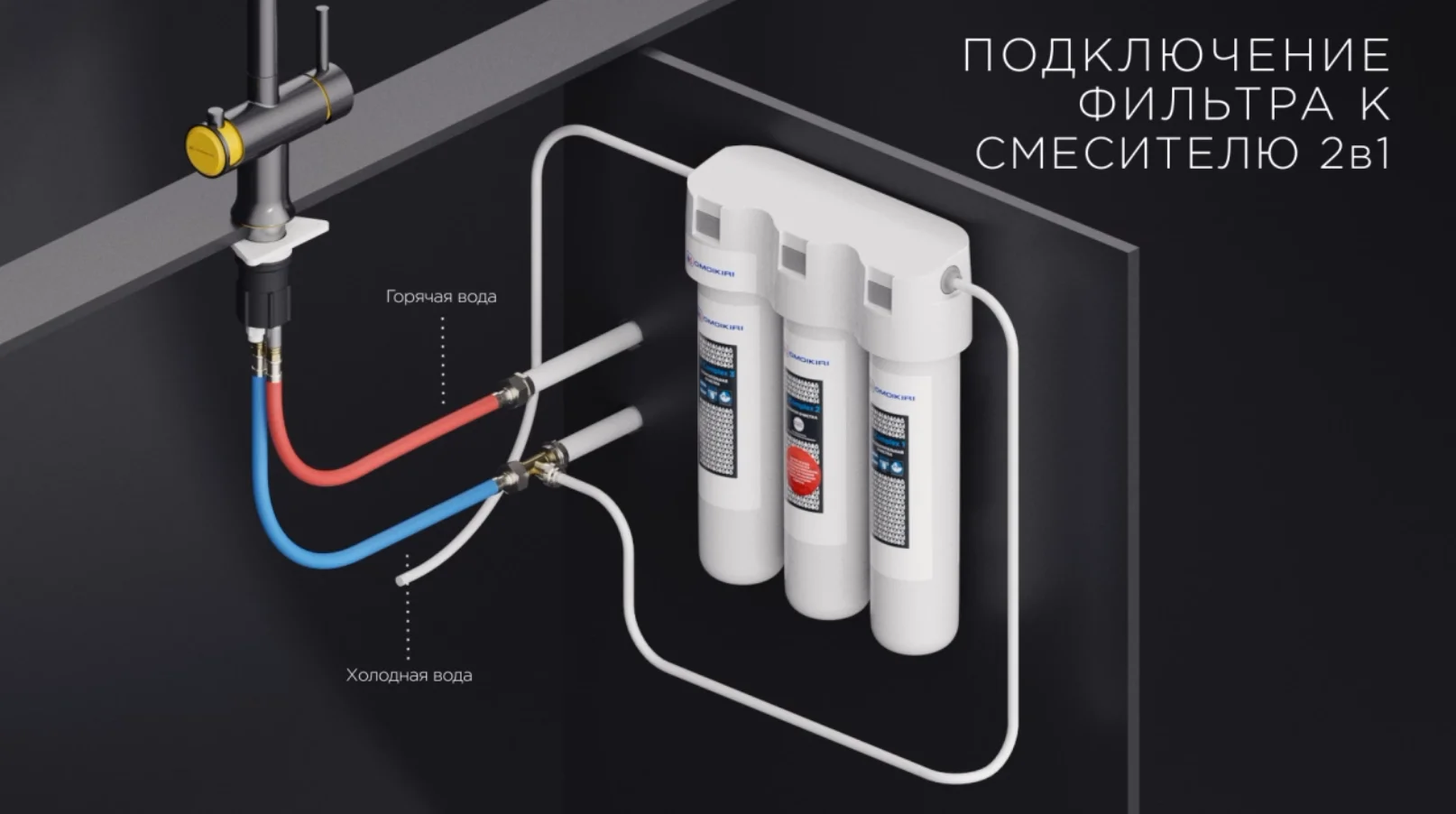 Соединить два крана. Подключить фильтр для воды к смесителю 2в1. Подключение фильтра к смесителю 2 в 1. Подключить фильтр Аквафор к смесителю 2 в 1. Как подсоединить фильтр для очистки воды к смесителю 2 в 1.