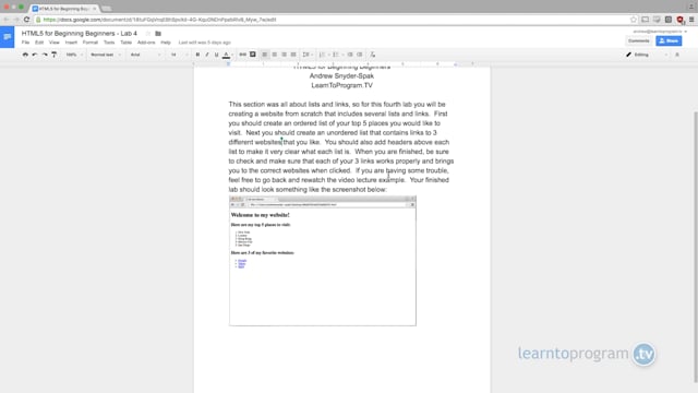Module 15: Activity - Create a Website to Include Lists and Links - Video Thumbnail