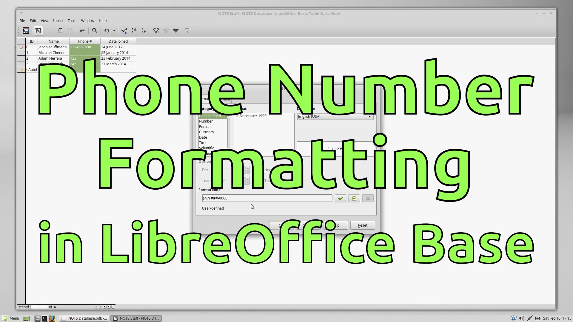 Formatting Phone Numbers - LibreOffice Base