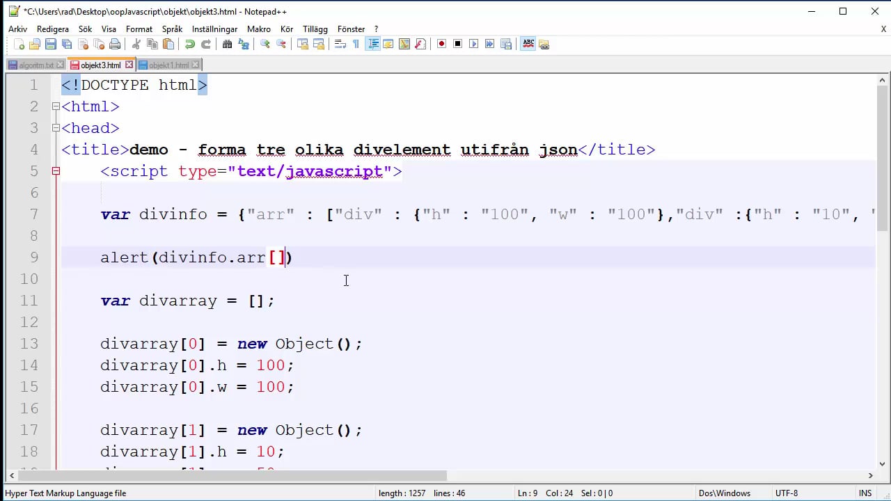 skapa objekt med json javascript on Vimeo