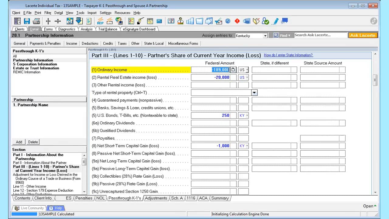 Intuit lacerte tax software data entry general handling k 1