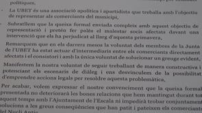 La UBET puntualitza el contingut de la carta sobre les obres del carrer Enric Serra