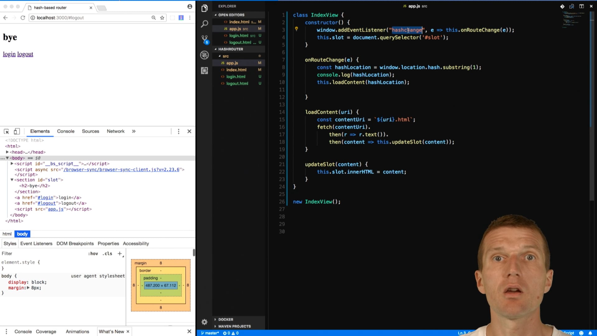 Watch Implementing a router based on hashchange event listener Online ...