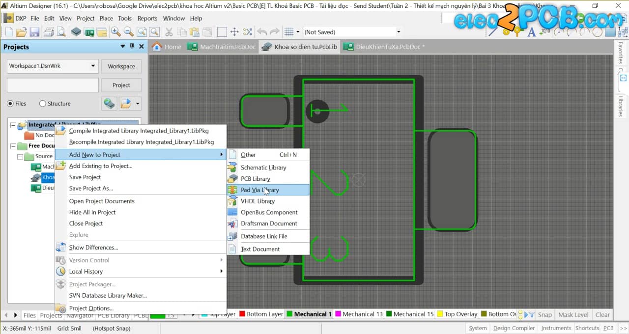 [Học thiết kế PCB trên Altium online] 03 Tạo dự án thư viện và chỉnh