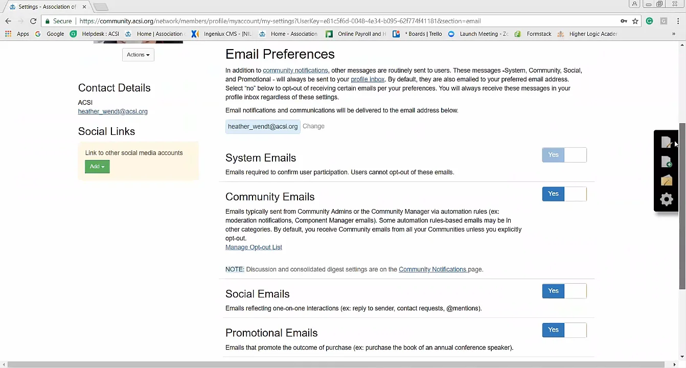 Updating Email Settings on Vimeo