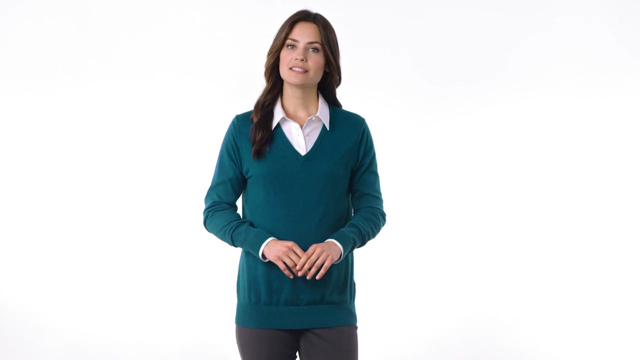 Port Authority Ladies Fine-Gauge V-Neck Sweater - Ribbed Cuffs And Hem (Style LSW285)