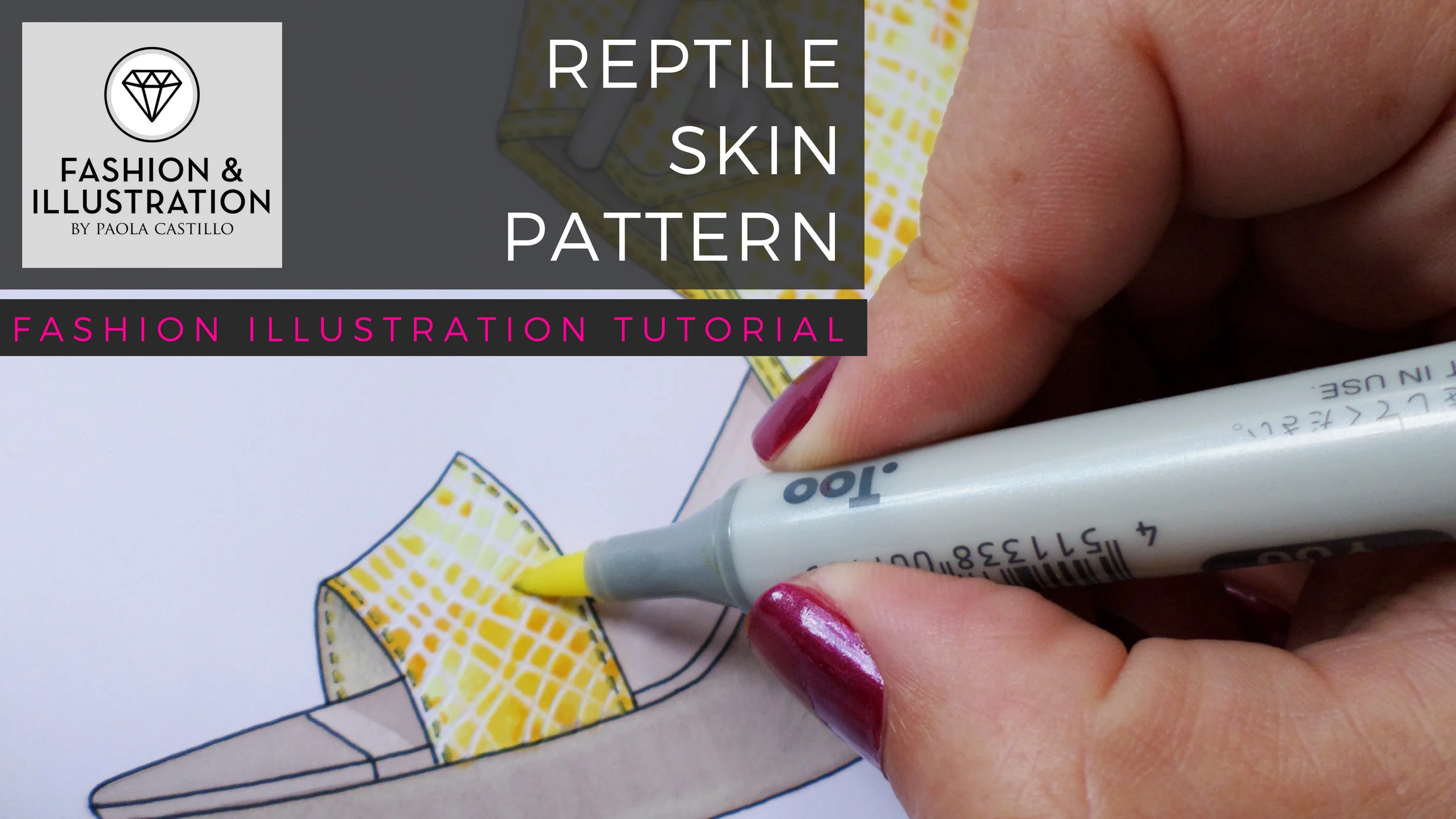 How to paint reptile skin pattern with markers - Fashion Illustration by  Paola Castillo