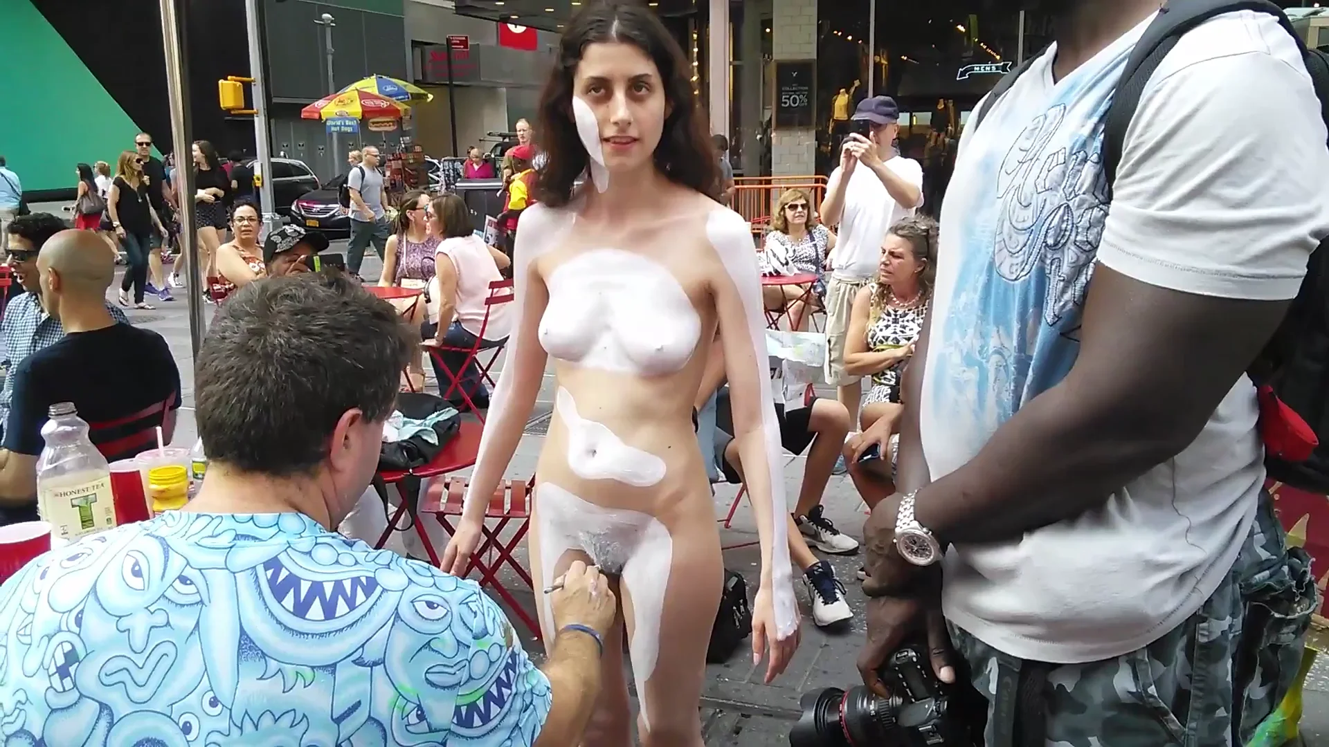 Nude body painting in time square NYC 2015