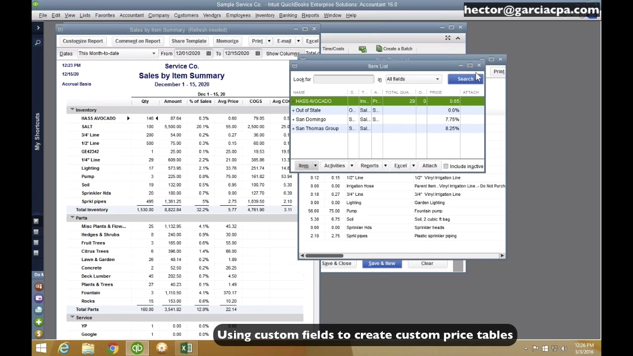 QUICKBOOKS DESKTOP Custom Pricing, Custom Fields, and Price Levels on