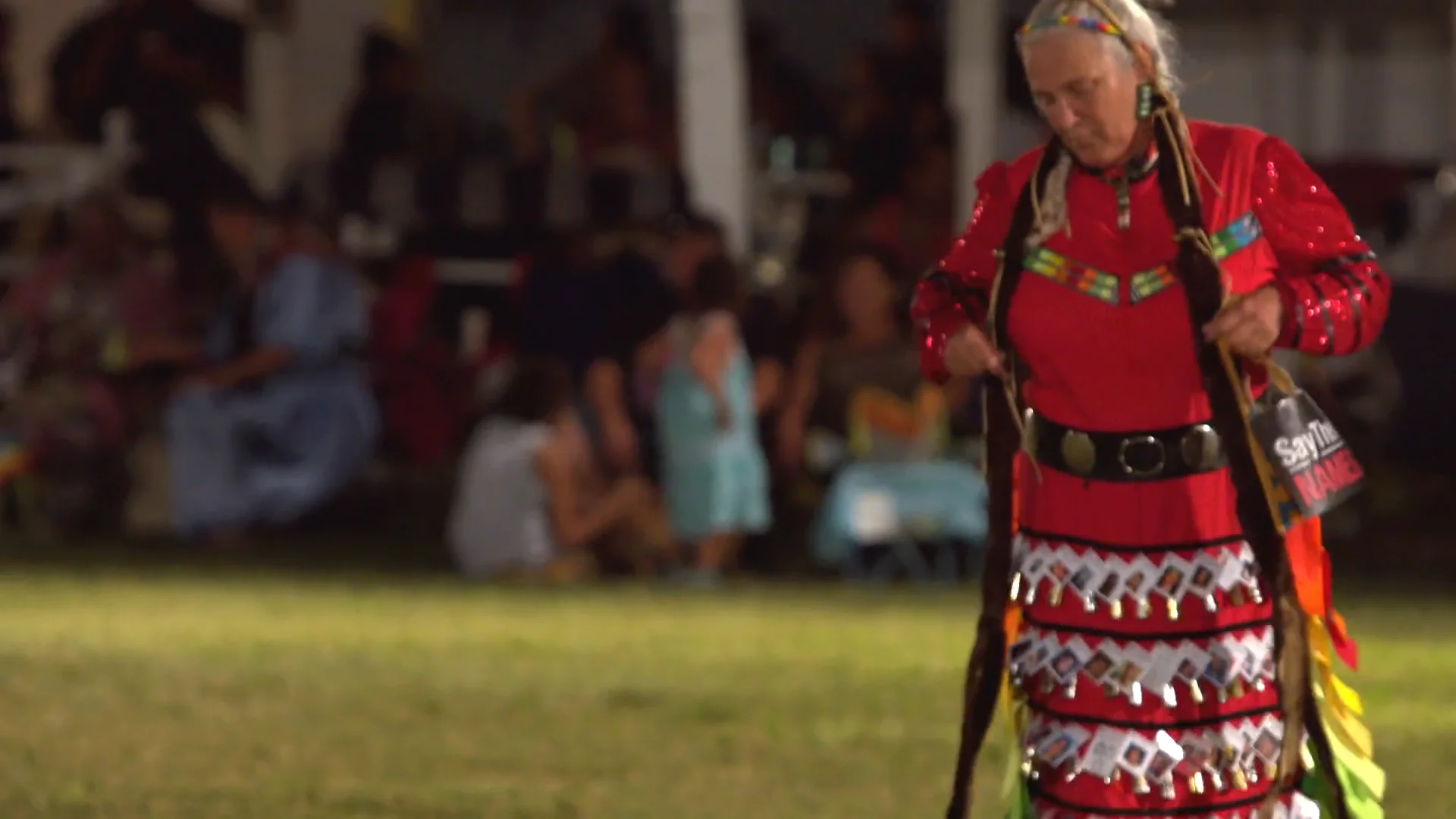 Raven dances at the Lower Brule Pow Wow in the jingle dress she made