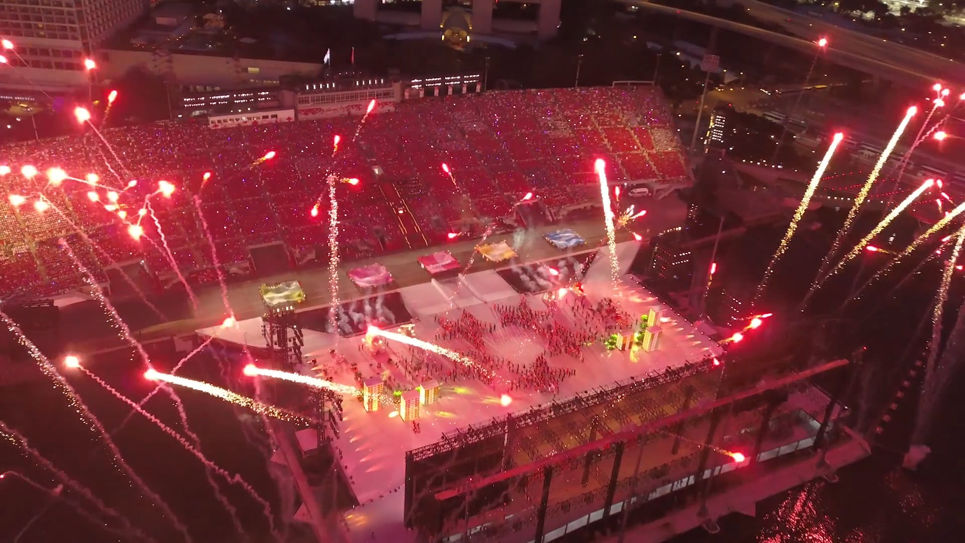 National Day Parade 2018 from the Air, Fireworks Flythru