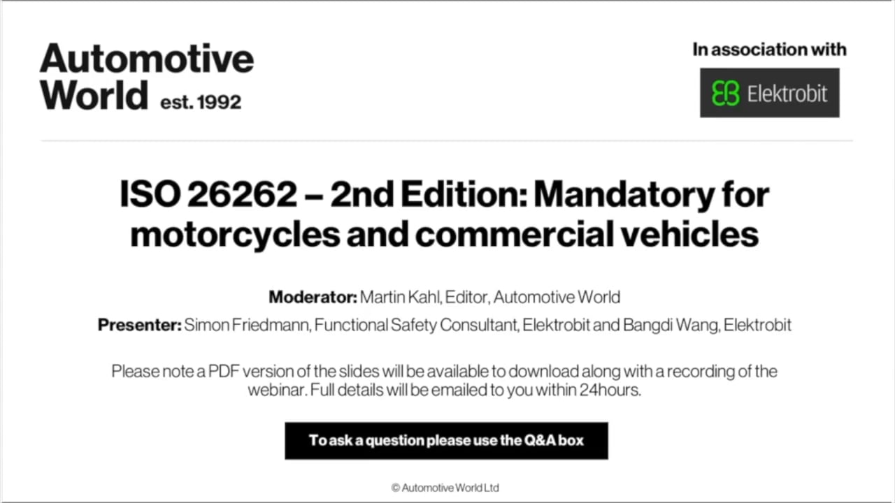 ISO 26262 – 2nd Edition Mandatory for motorcycles and commercial vehicles  on Vimeo