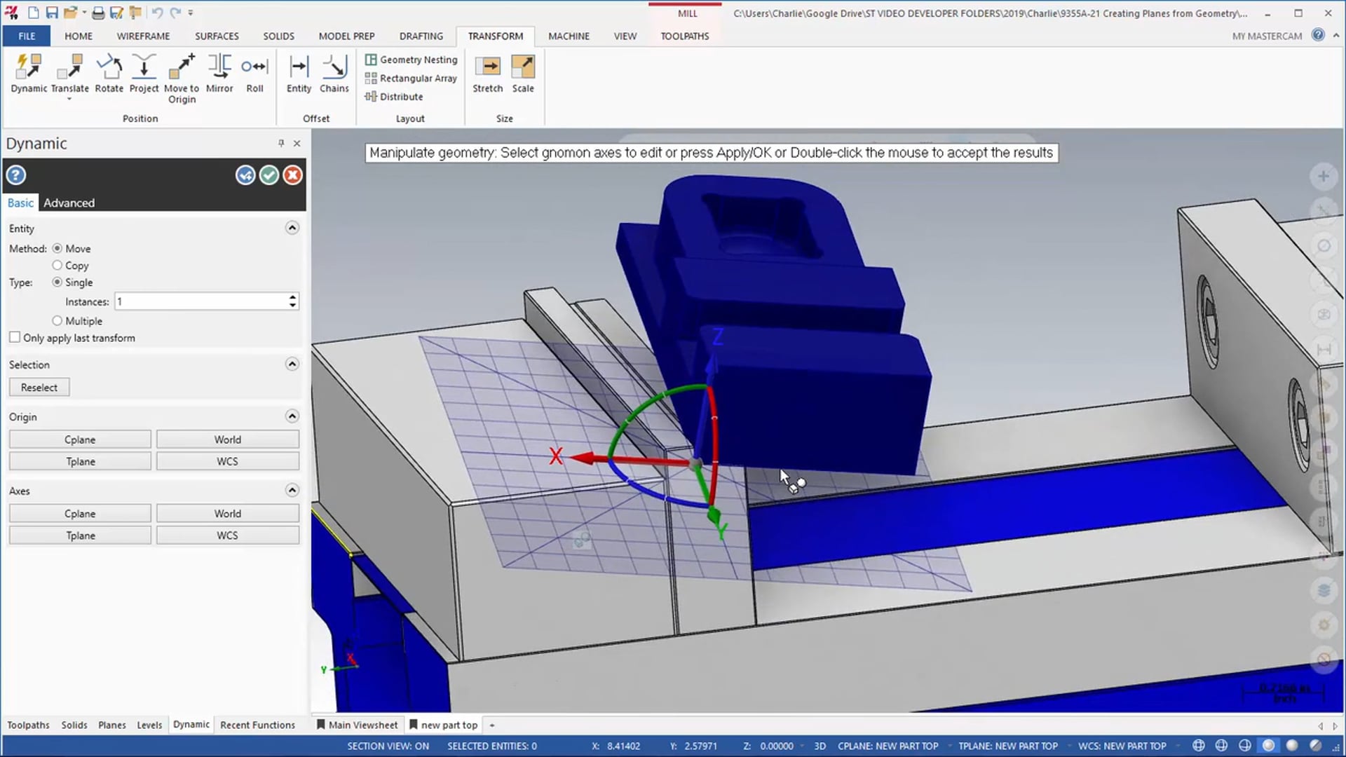 Mastercam 2023 Library Creating Planes from Geometry